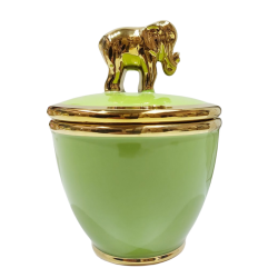 Sopera Porcelana Tapa Elefante 18 x 13,5 cm (Verde con dorado) 7 in
